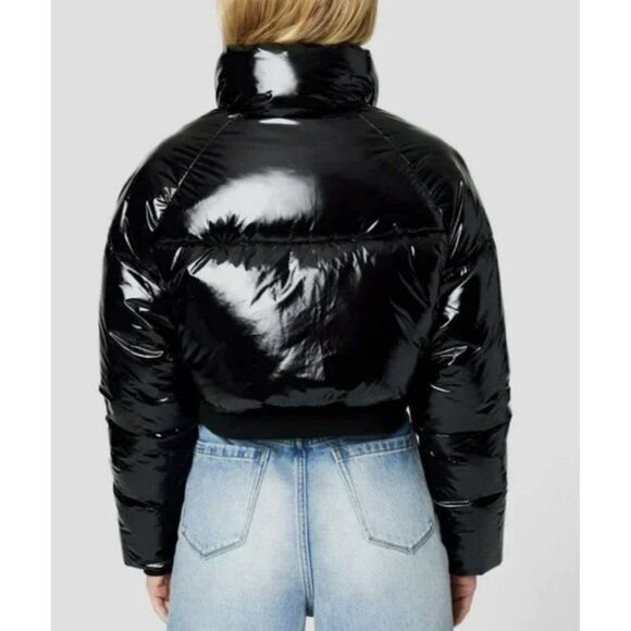Revolve Blank NYC Jacket Shiny Patent Black Cropped Puffer Large NWT - Picture 6 of 10